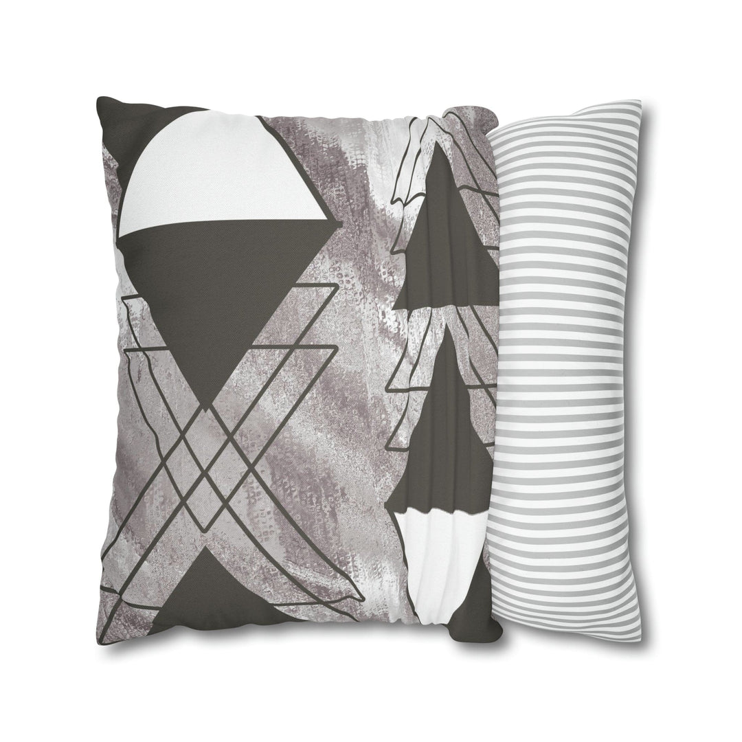 Decorative Throw Pillow Cover - Grey White Triangular Colorblock