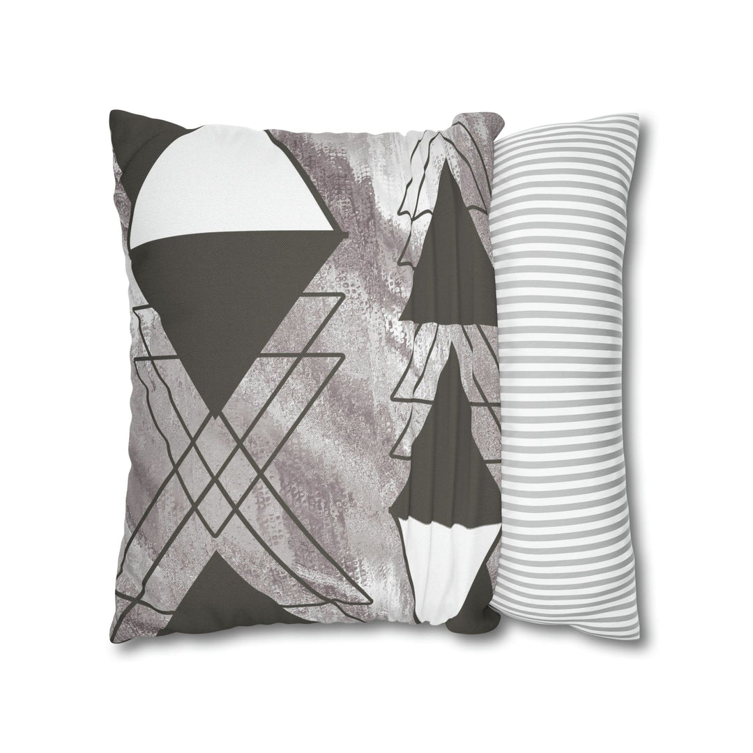 Decorative Throw Pillow Cover - Grey White Triangular Colorblock