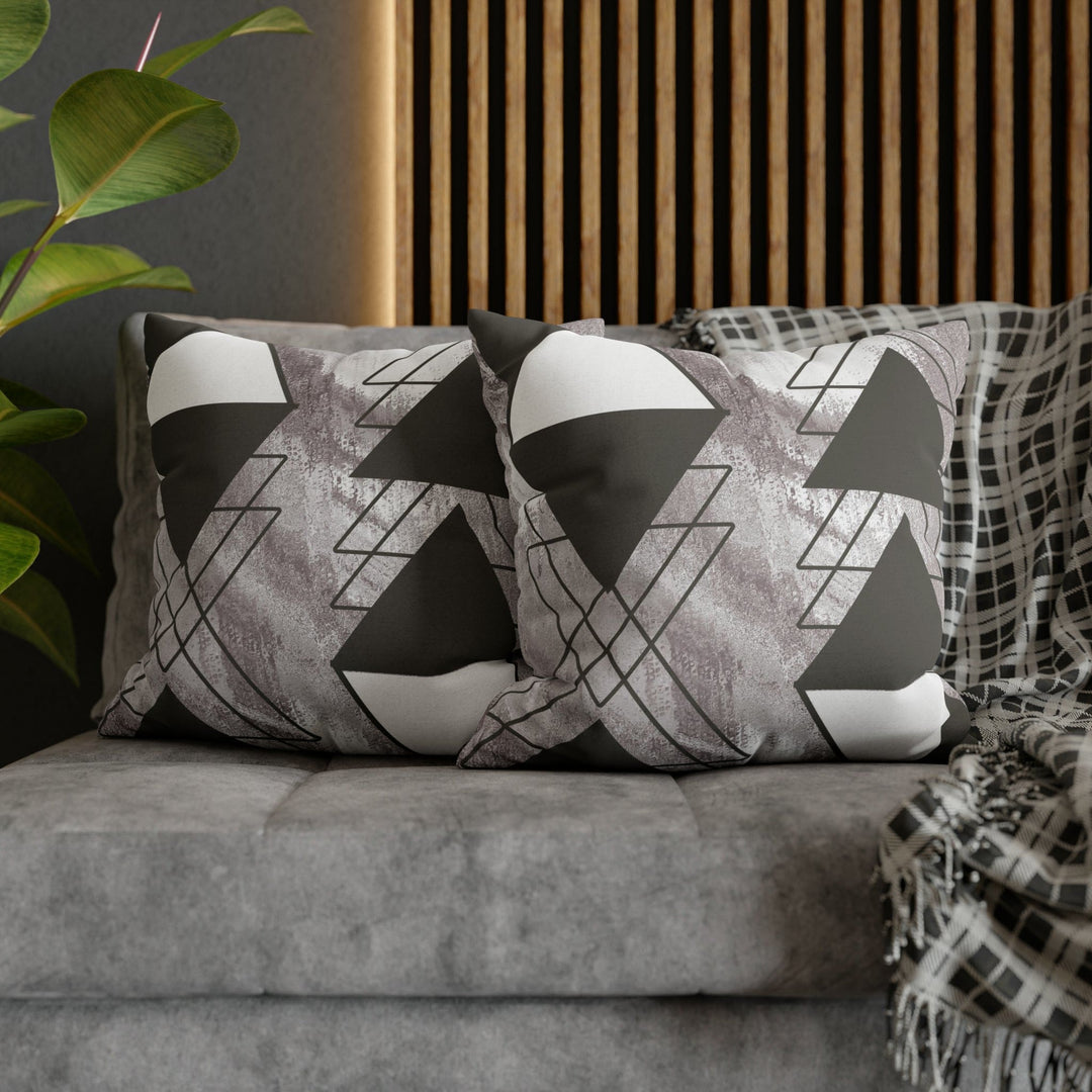 Decorative Throw Pillow Cover - Grey White Triangular Colorblock