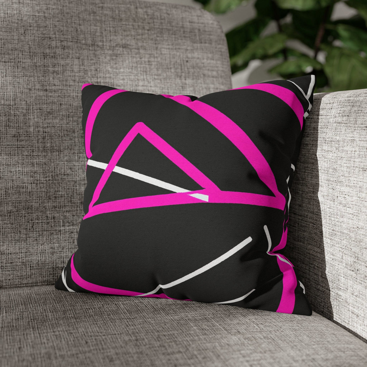 Decorative Throw Pillow Covers With Zipper - Set Of 2 Black And Pink Geometric
