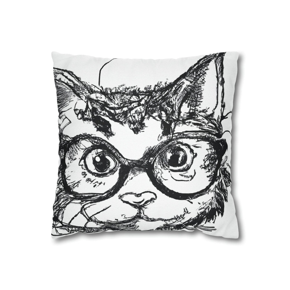 Decorative Throw Pillow Cover Black and White Intense Cat Line Art Sketch Print