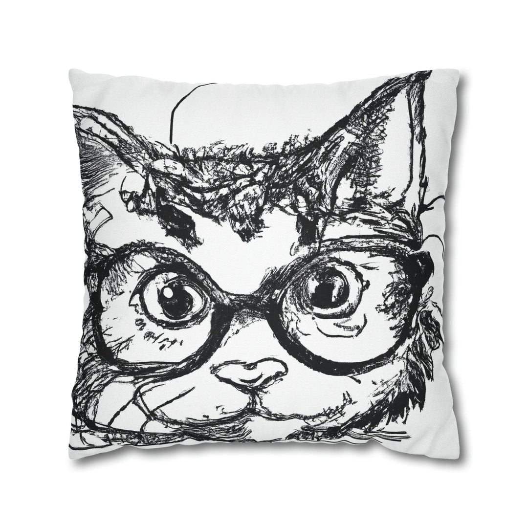 Decorative Throw Pillow Cover Black and White Intense Cat Line Art Sketch Print