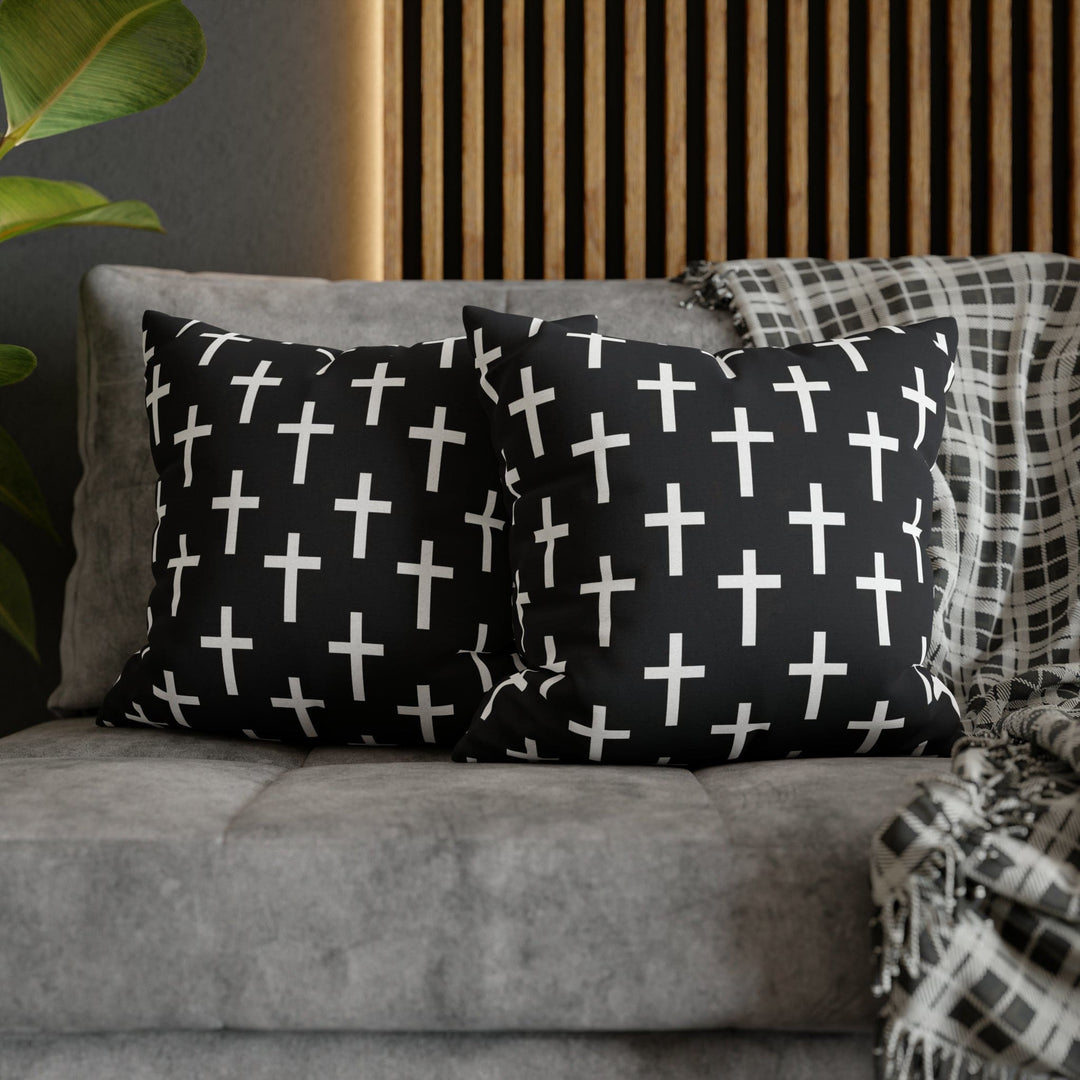 Decorative Throw Pillow Cover Black and White Seamless Cross Pattern