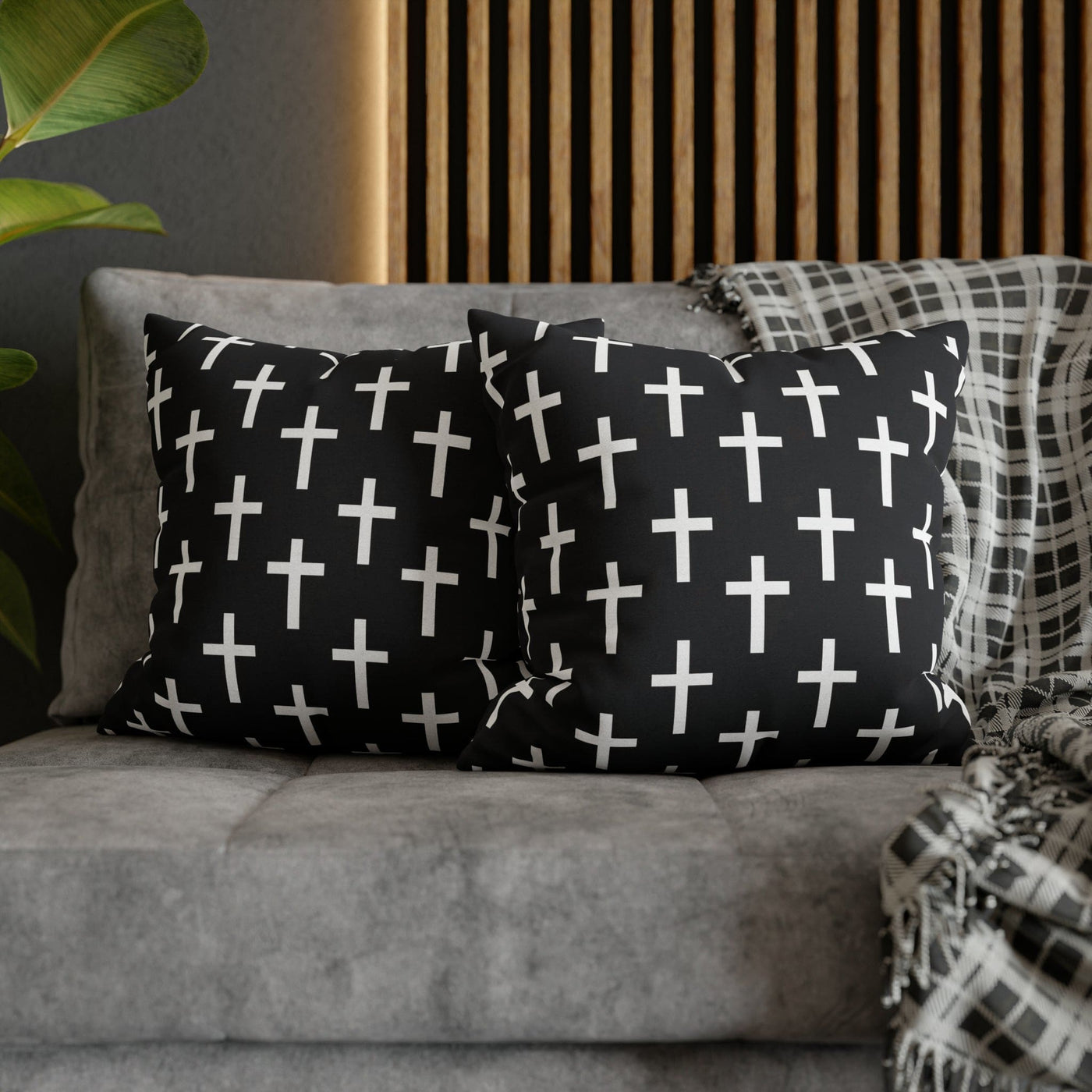 Decorative Throw Pillow Covers With Zipper - Set Of 2 Black And White Seamless