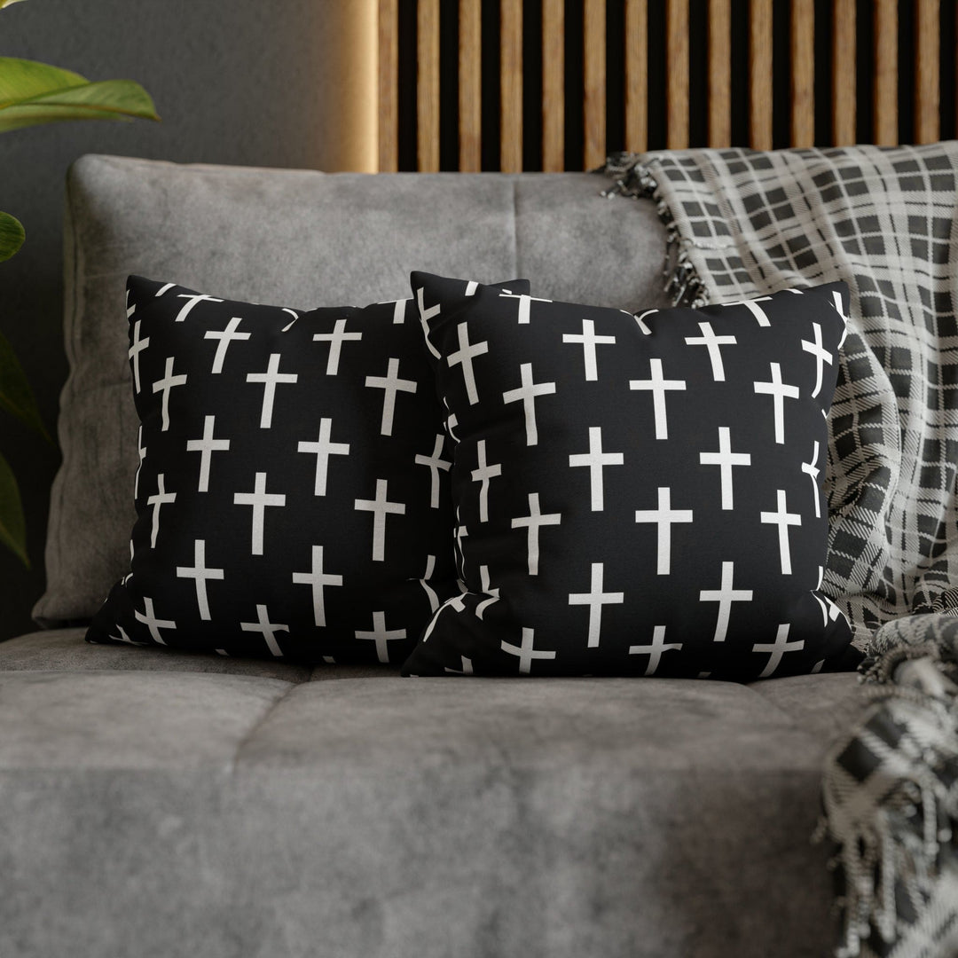 Decorative Throw Pillow Cover Black and White Seamless Cross Pattern