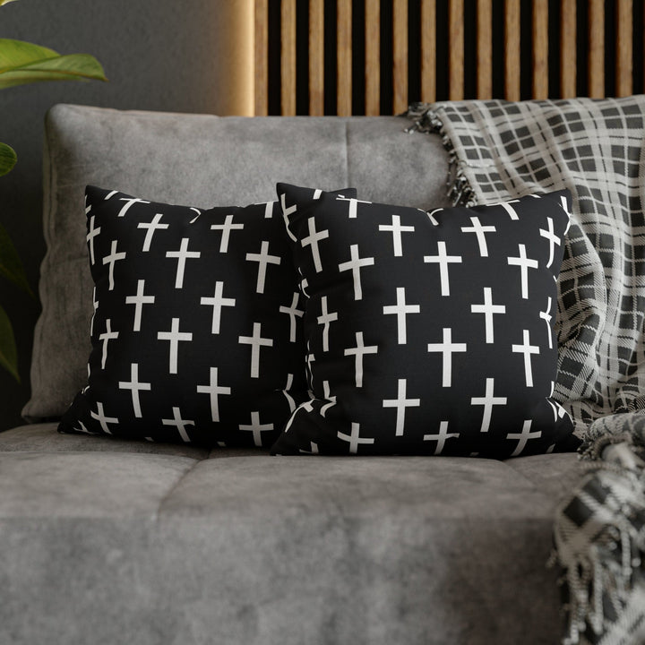 Decorative Throw Pillow Cover Black and White Seamless Cross Pattern