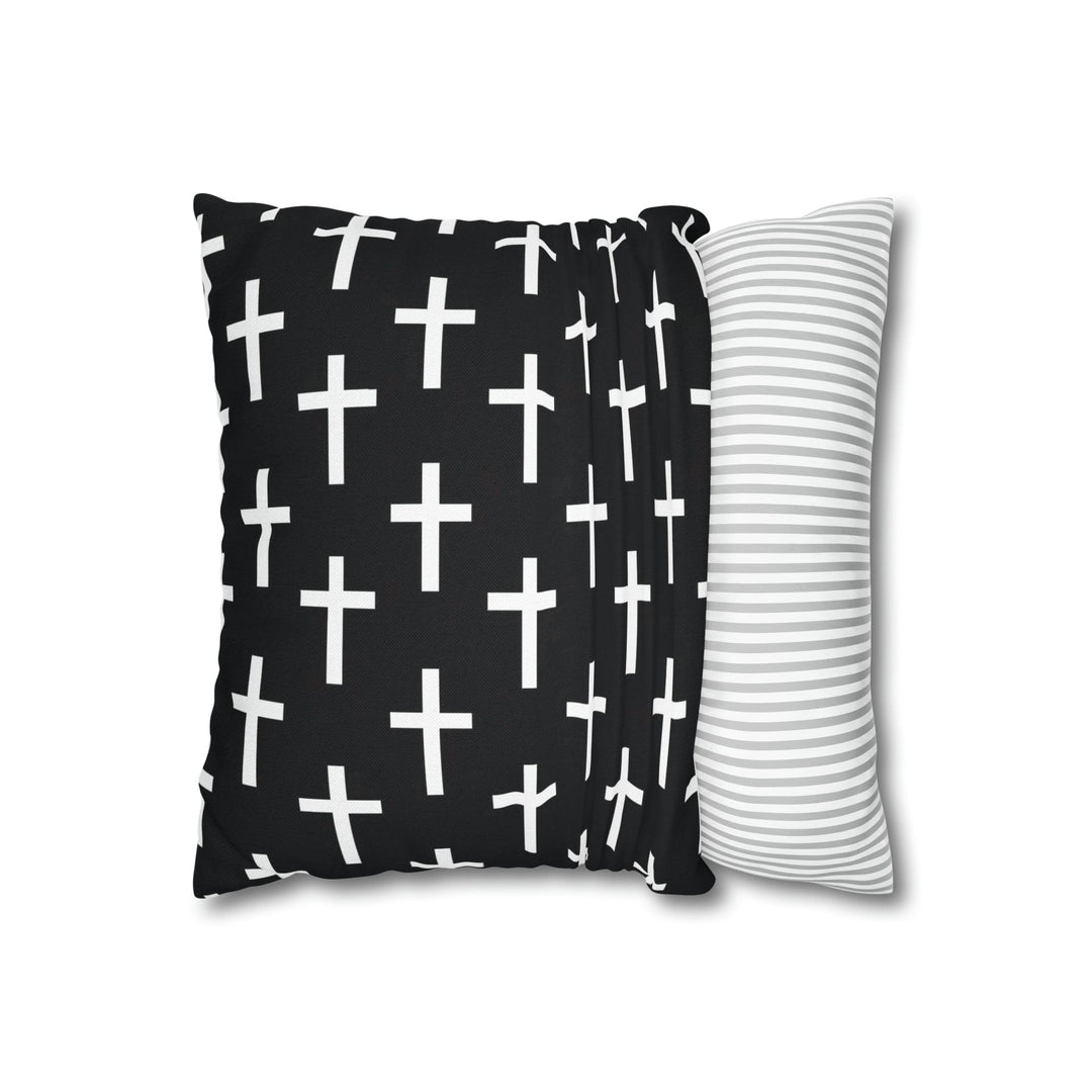 Decorative Throw Pillow Cover Black and White Seamless Cross Pattern