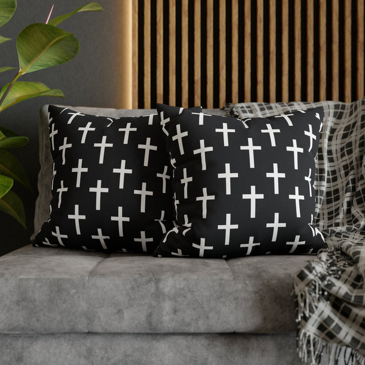 Decorative Throw Pillow Cover Black and White Seamless Cross Pattern