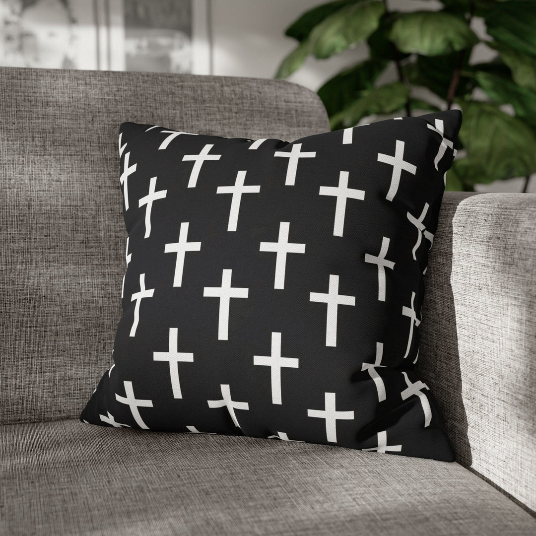 Decorative Throw Pillow Cover Black and White Seamless Cross Pattern