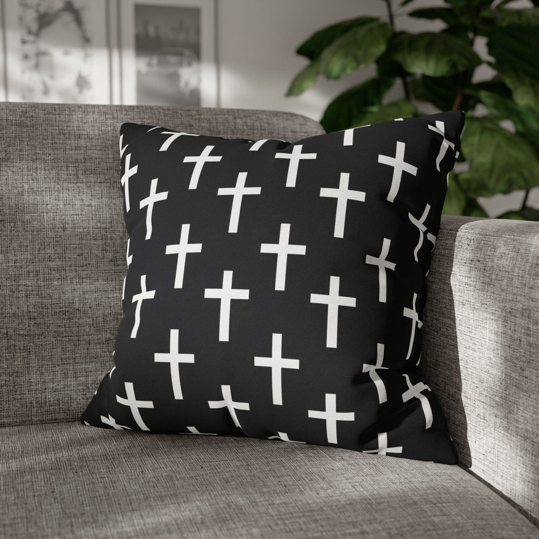 Decorative Throw Pillow Cover Black and White Seamless Cross Pattern