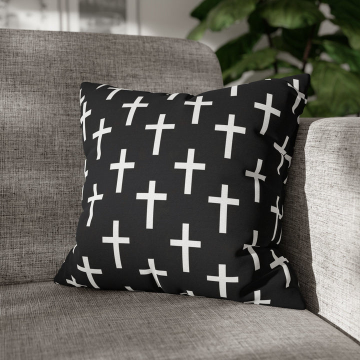 Decorative Throw Pillow Cover Black and White Seamless Cross Pattern