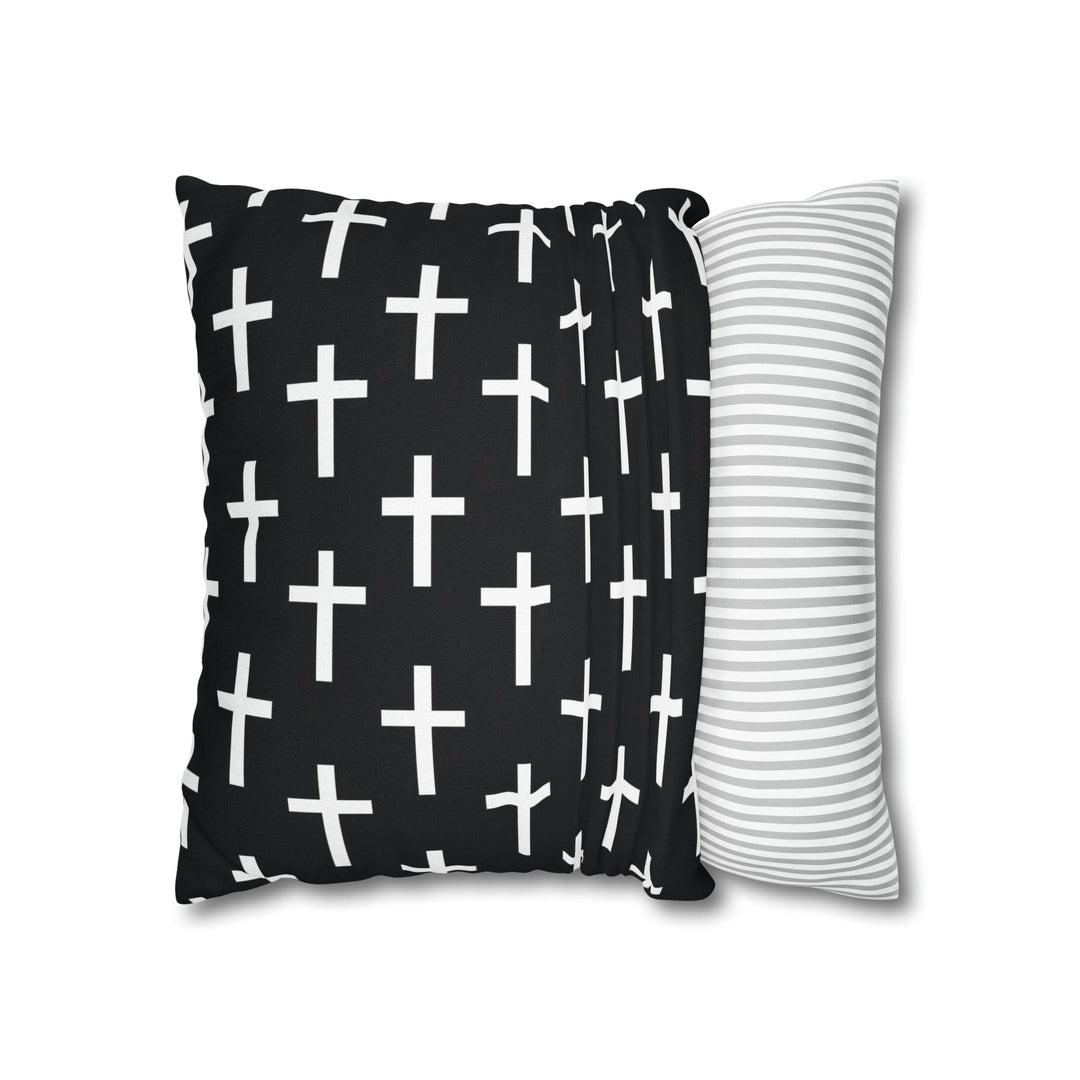 Decorative Throw Pillow Cover Black and White Seamless Cross Pattern