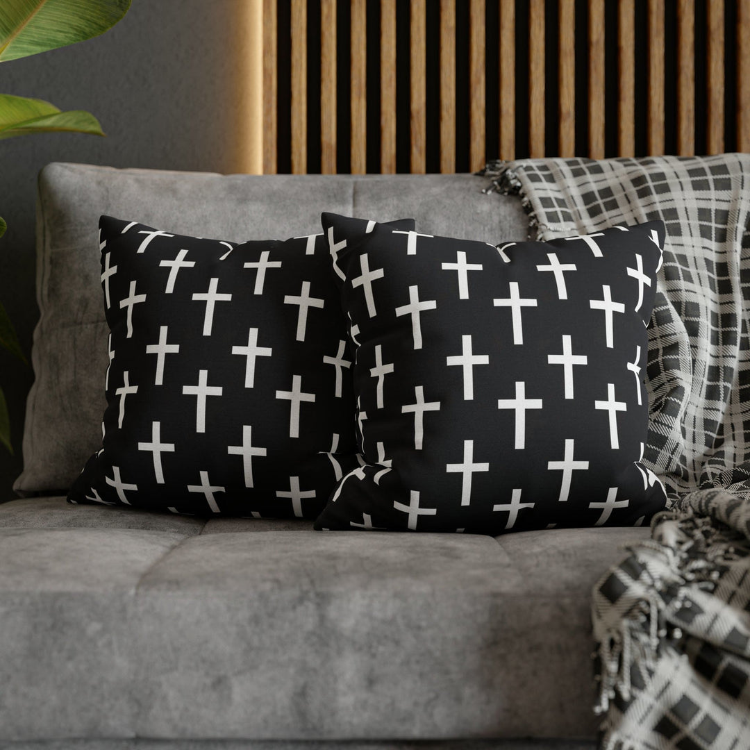 Decorative Throw Pillow Cover Black and White Seamless Cross Pattern