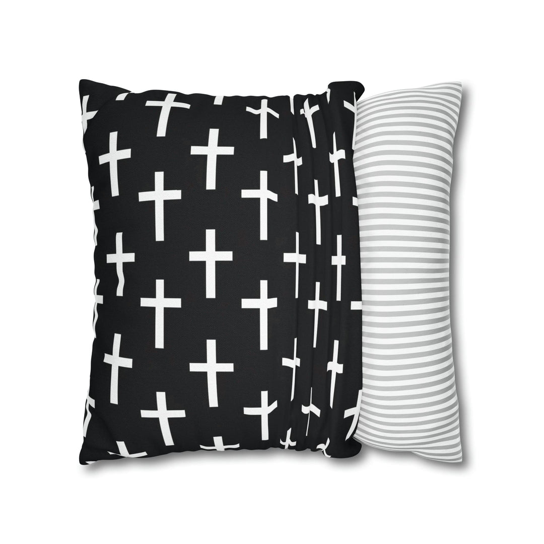 Decorative Throw Pillow Cover Black and White Seamless Cross Pattern