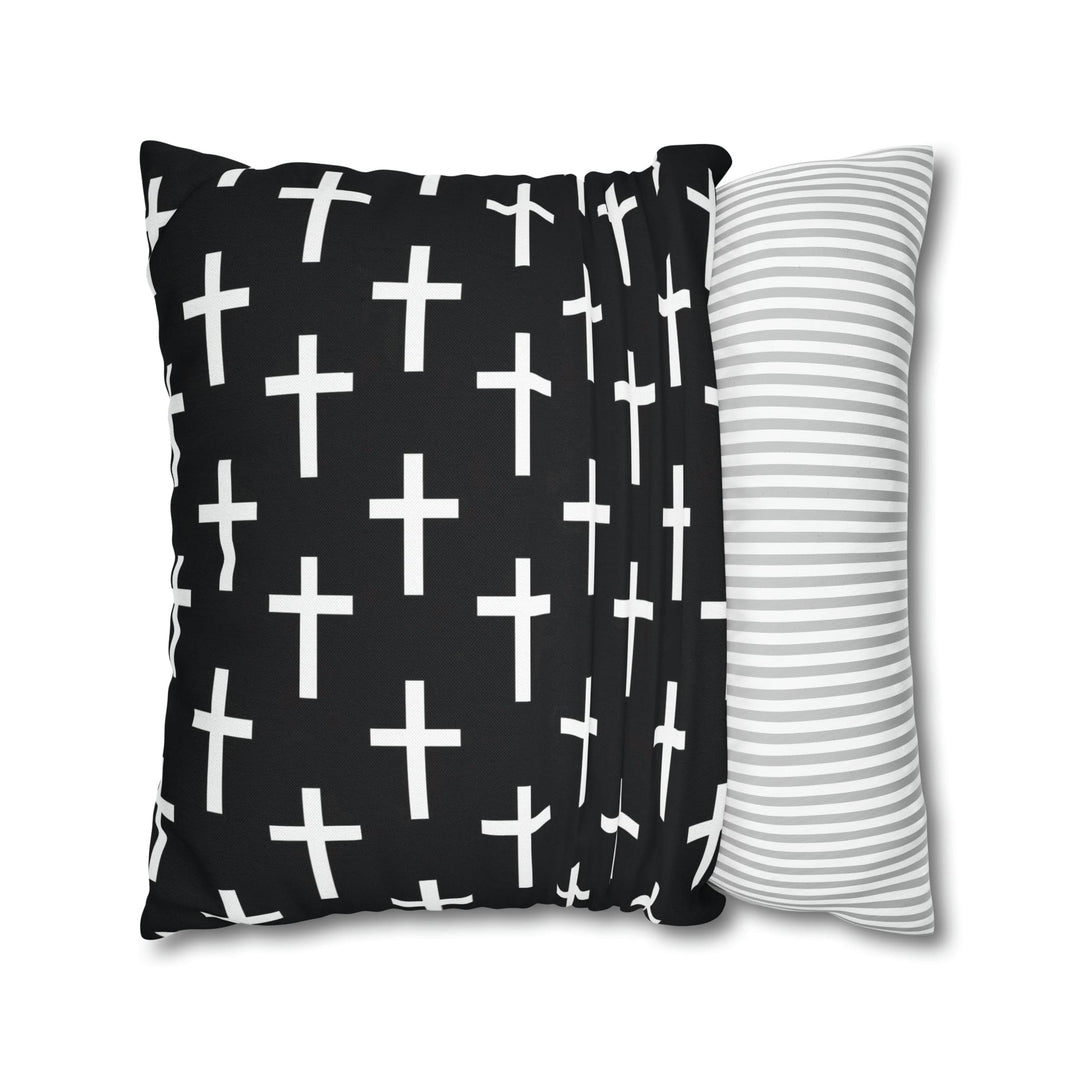 Decorative Throw Pillow Cover Black and White Seamless Cross Pattern