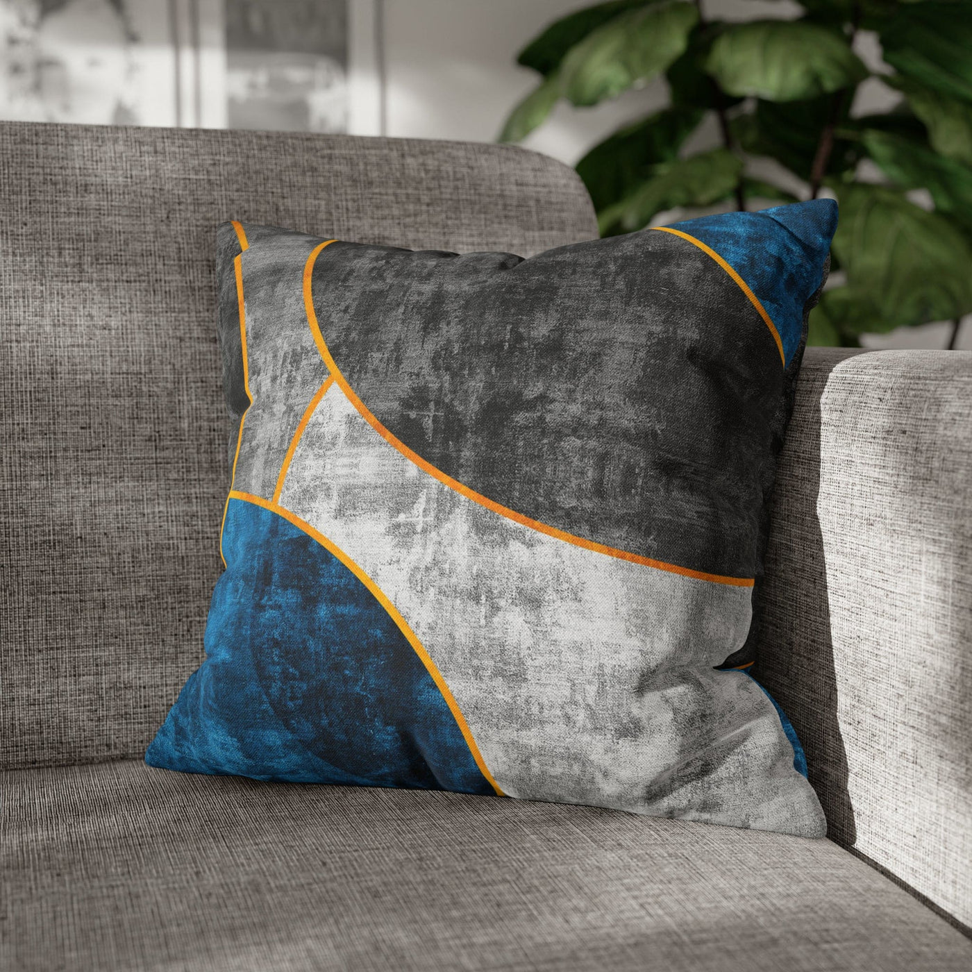 Decorative Throw Pillow Covers With Zipper - Set Of 2 Black Blue Grey Circular