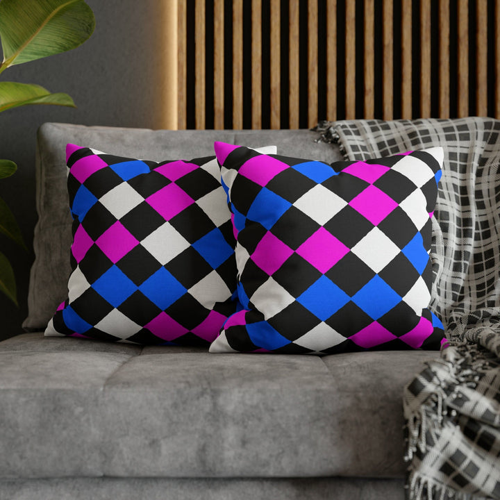 Decorative Throw Pillow Cover Black Pink Blue Checkered Pattern - Decorative