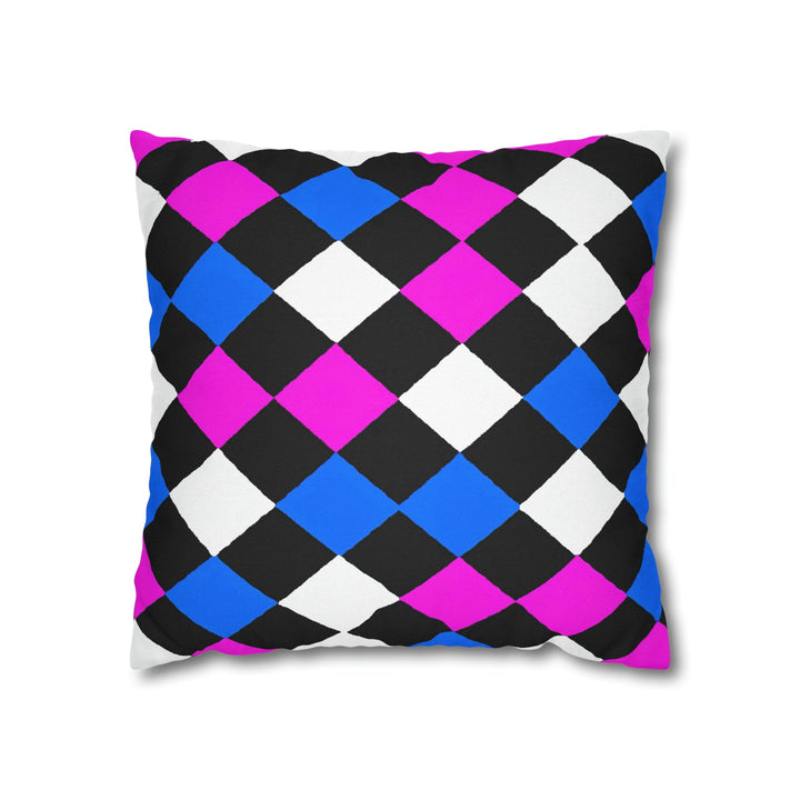 Decorative Throw Pillow Cover Black Pink Blue Checkered Pattern - Decorative