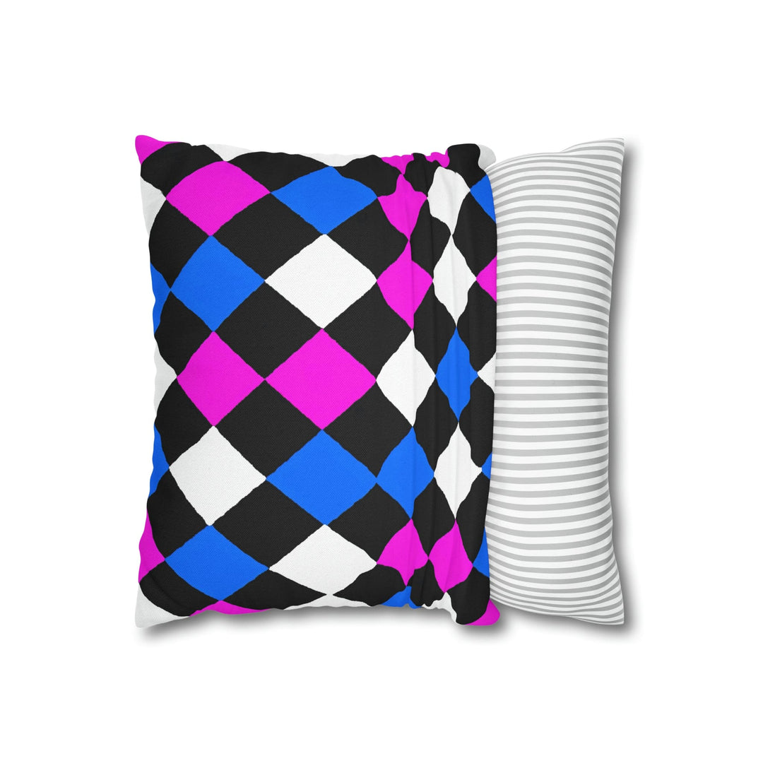 Decorative Throw Pillow Cover Black Pink Blue Checkered Pattern - Decorative