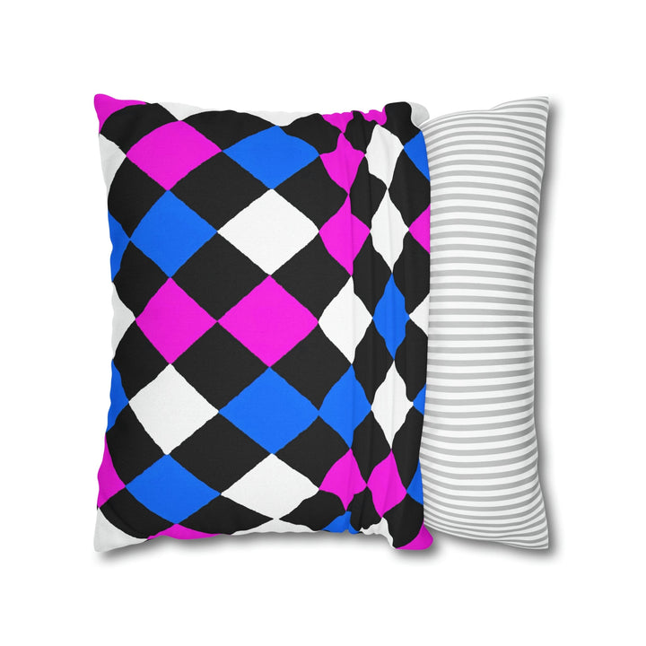 Decorative Throw Pillow Cover Black Pink Blue Checkered Pattern - Decorative