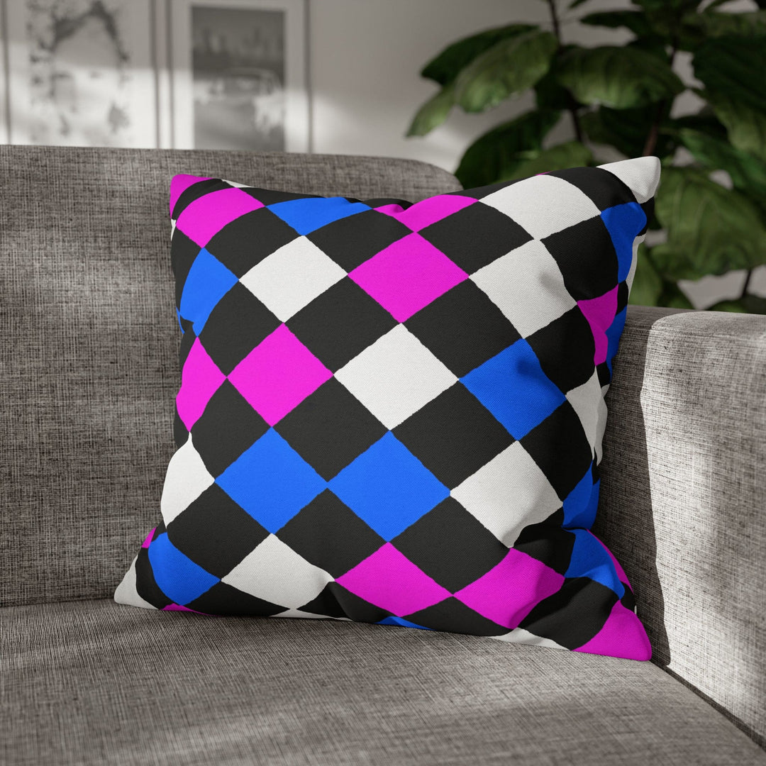 Decorative Throw Pillow Cover Black Pink Blue Checkered Pattern - Decorative