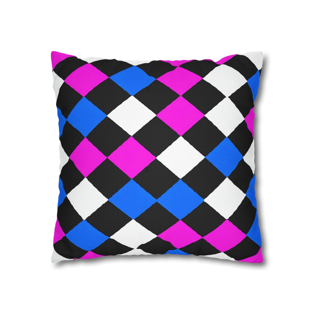 Decorative Throw Pillow Cover Black Pink Blue Checkered Pattern - Decorative