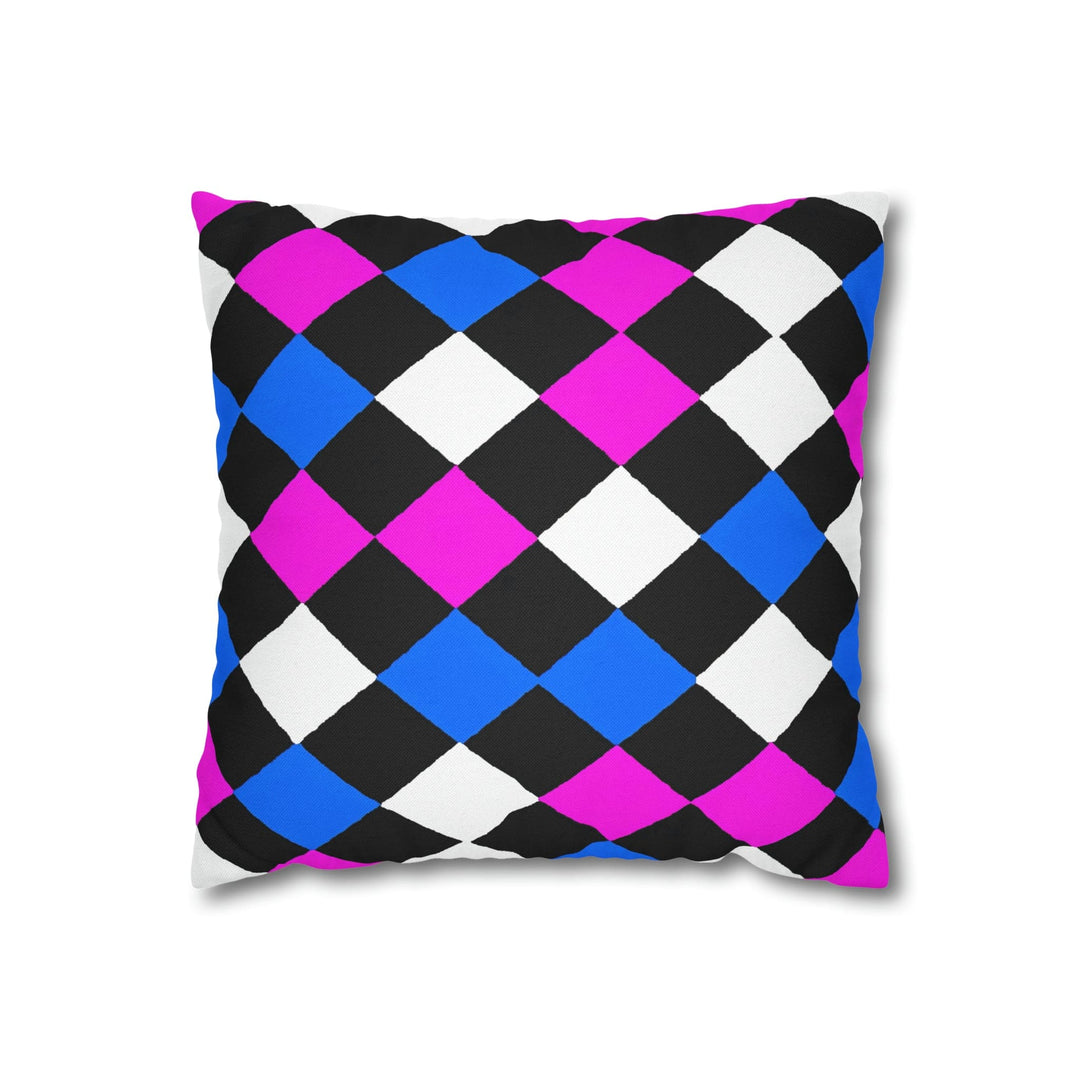 Decorative Throw Pillow Cover Black Pink Blue Checkered Pattern - Decorative