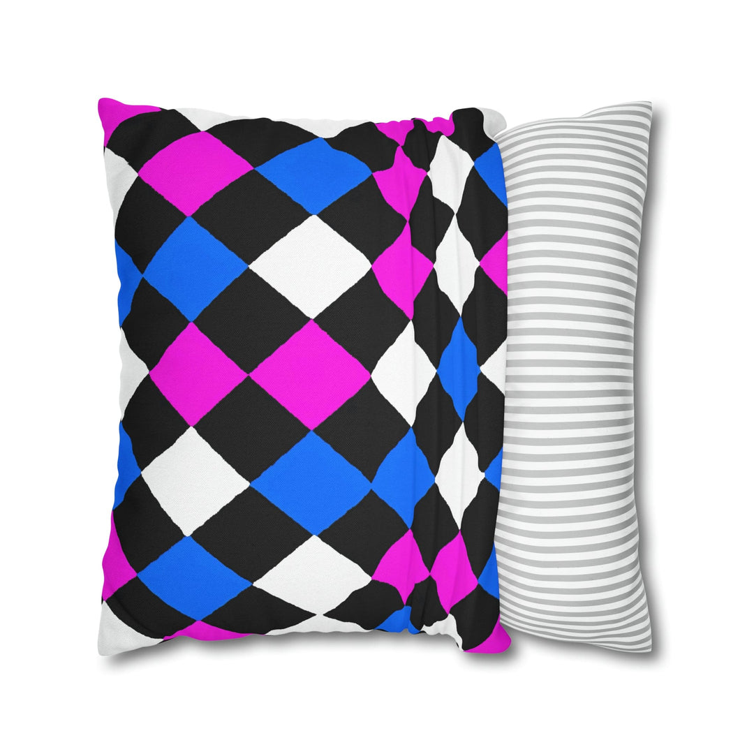 Decorative Throw Pillow Cover Black Pink Blue Checkered Pattern - Decorative