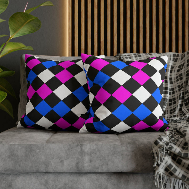 Decorative Throw Pillow Cover Black Pink Blue Checkered Pattern - Decorative