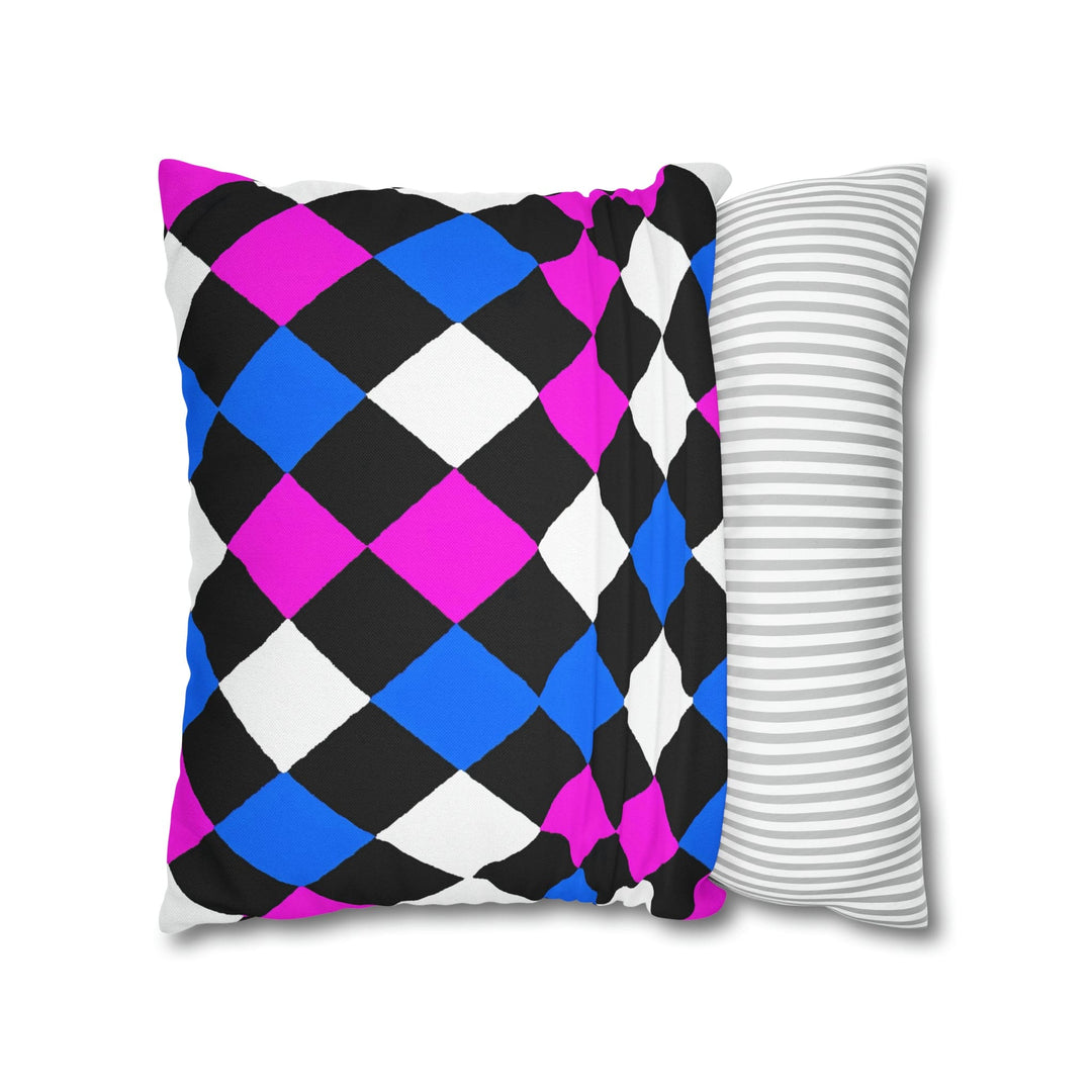 Decorative Throw Pillow Cover Black Pink Blue Checkered Pattern - Decorative