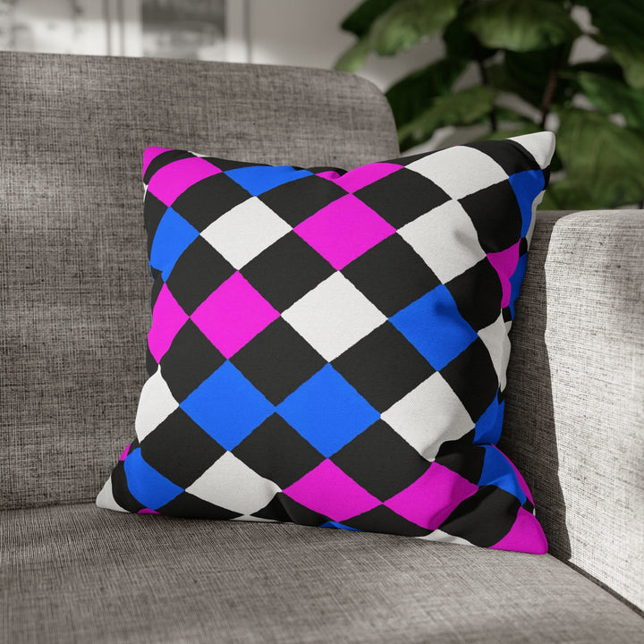 Decorative Throw Pillow Cover Black Pink Blue Checkered Pattern - Decorative