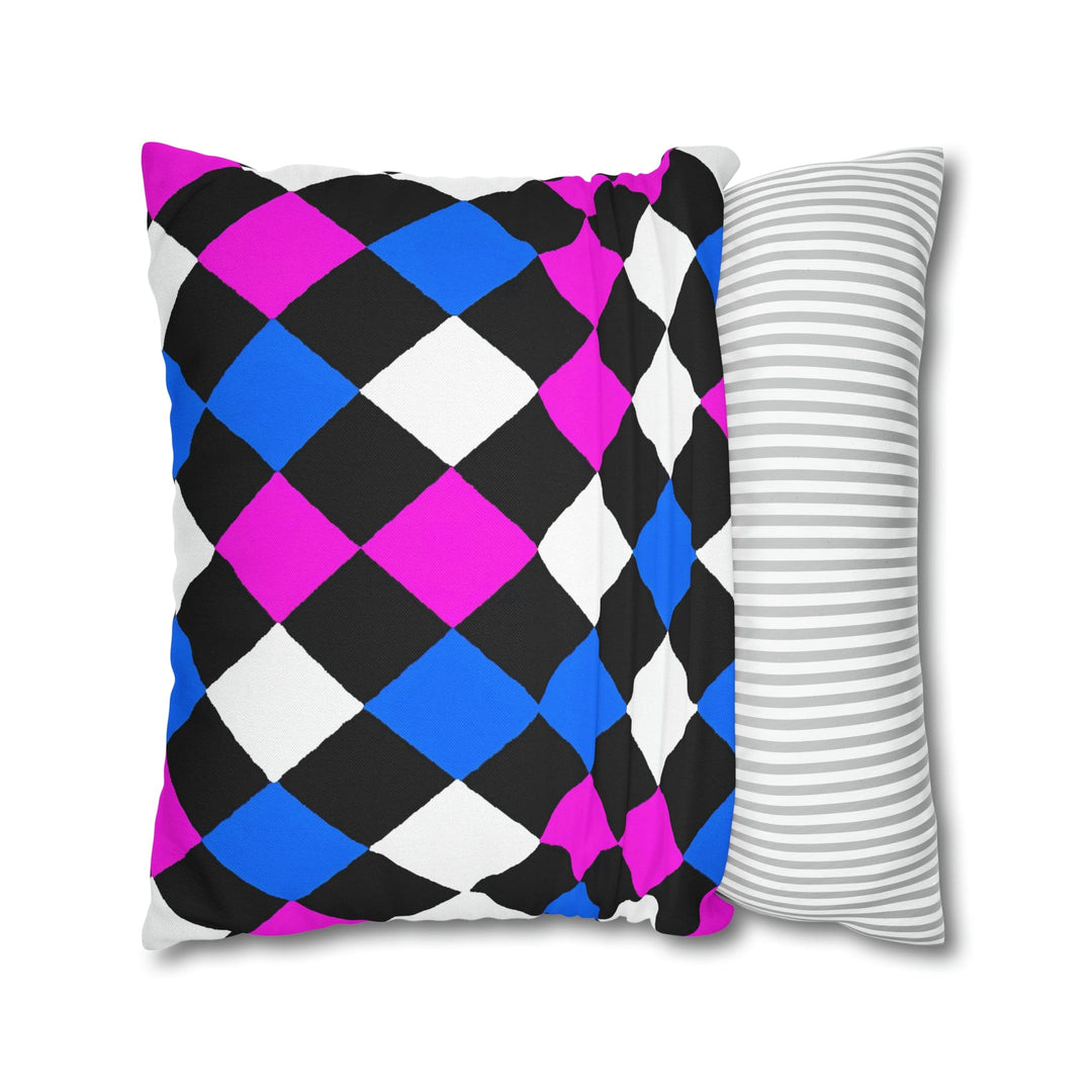 Decorative Throw Pillow Cover Black Pink Blue Checkered Pattern - Decorative