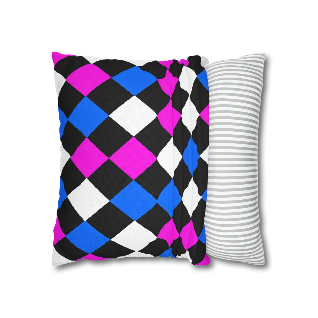 Decorative Throw Pillow Cover Black Pink Blue Checkered Pattern - Decorative