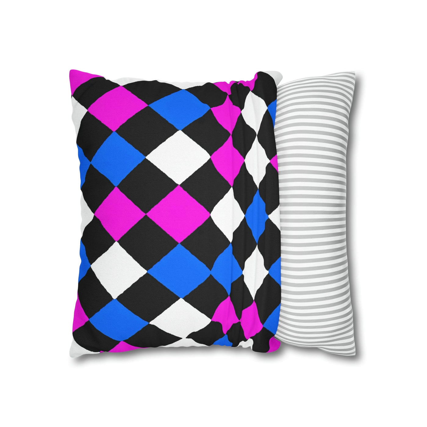 Decorative Throw Pillow Covers With Zipper - Set Of 2 Black Pink Blue Checkered