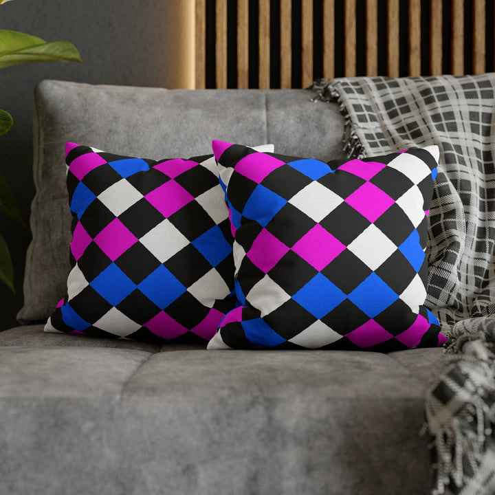 Decorative Throw Pillow Cover Black Pink Blue Checkered Pattern - Decorative