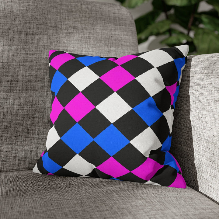 Decorative Throw Pillow Cover Black Pink Blue Checkered Pattern - Decorative