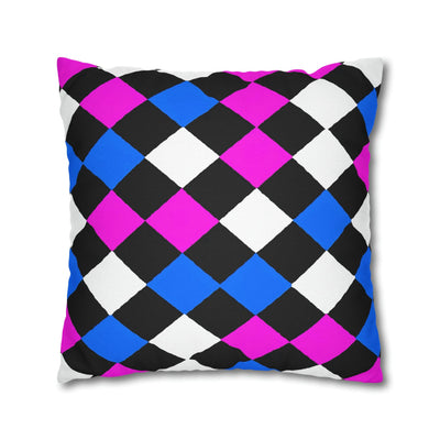 Decorative Throw Pillow Covers With Zipper - Set Of 2 Black Pink Blue Checkered