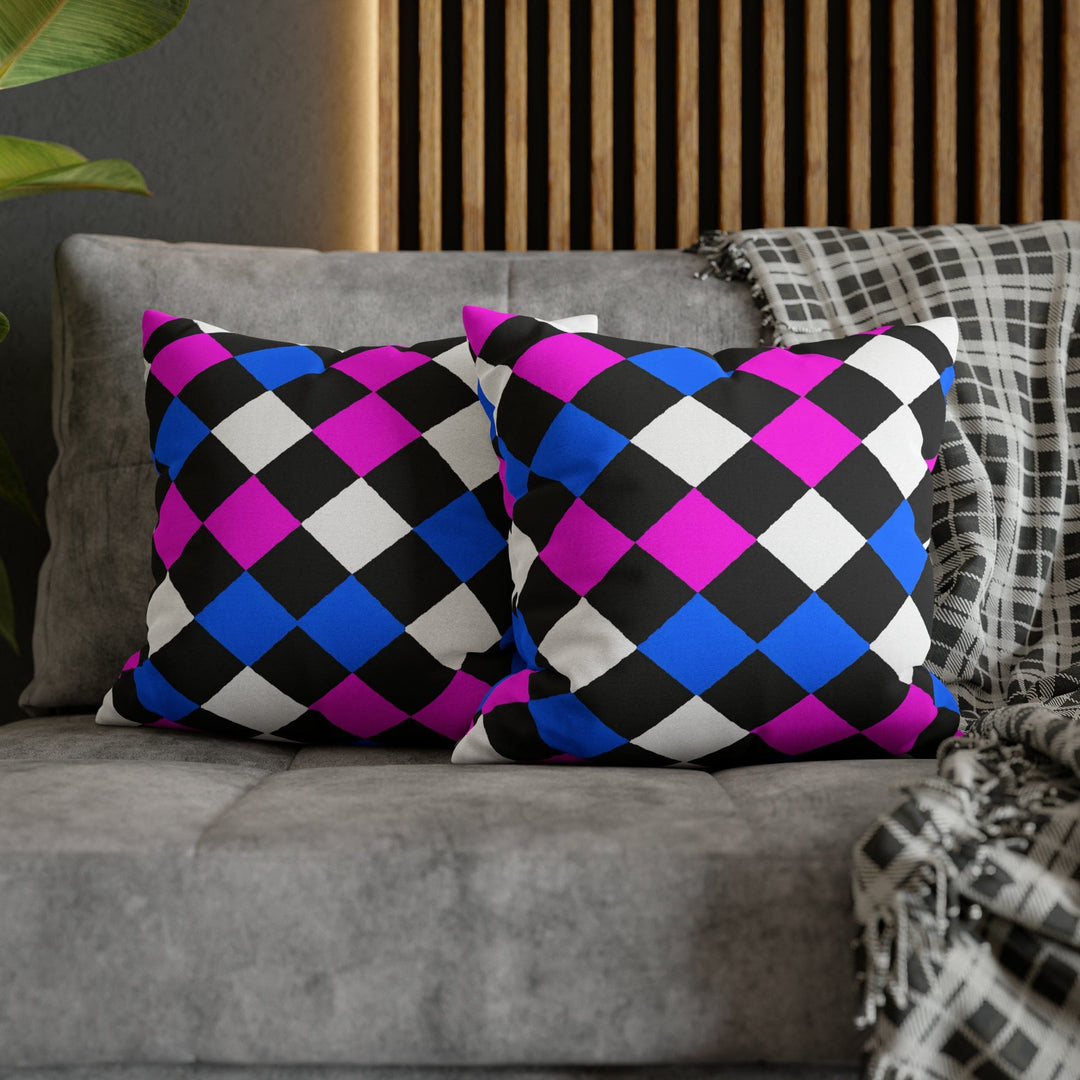 Decorative Throw Pillow Cover Black Pink Blue Checkered Pattern - Decorative