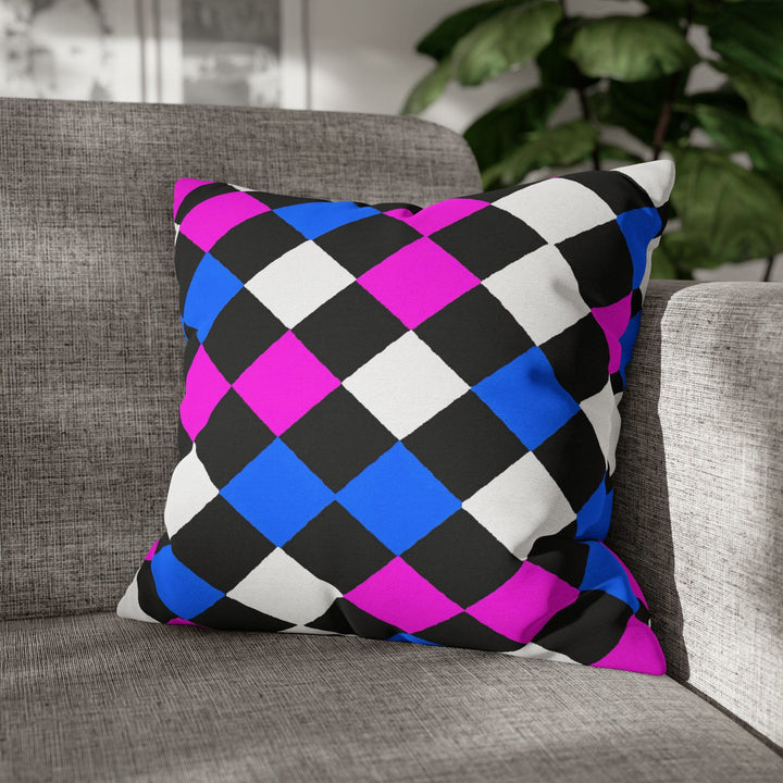 Decorative Throw Pillow Cover Black Pink Blue Checkered Pattern - Decorative