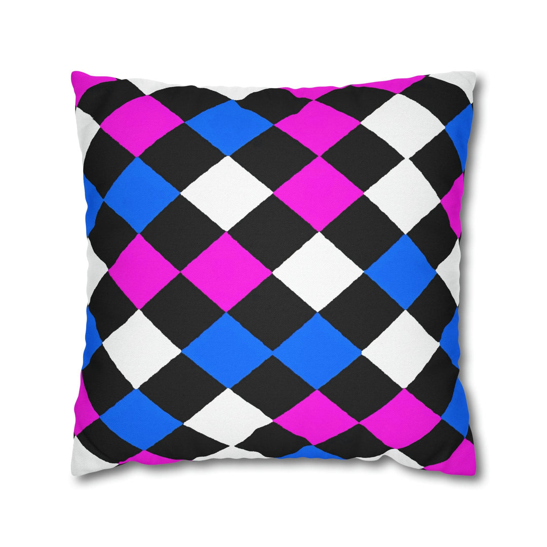 Decorative Throw Pillow Cover Black Pink Blue Checkered Pattern - Decorative