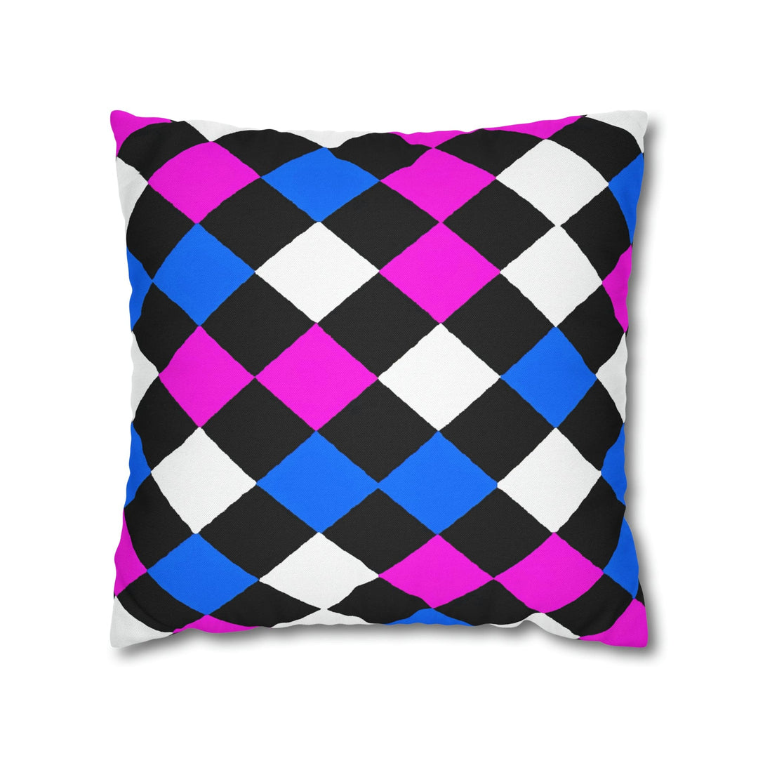 Decorative Throw Pillow Cover Black Pink Blue Checkered Pattern - Decorative