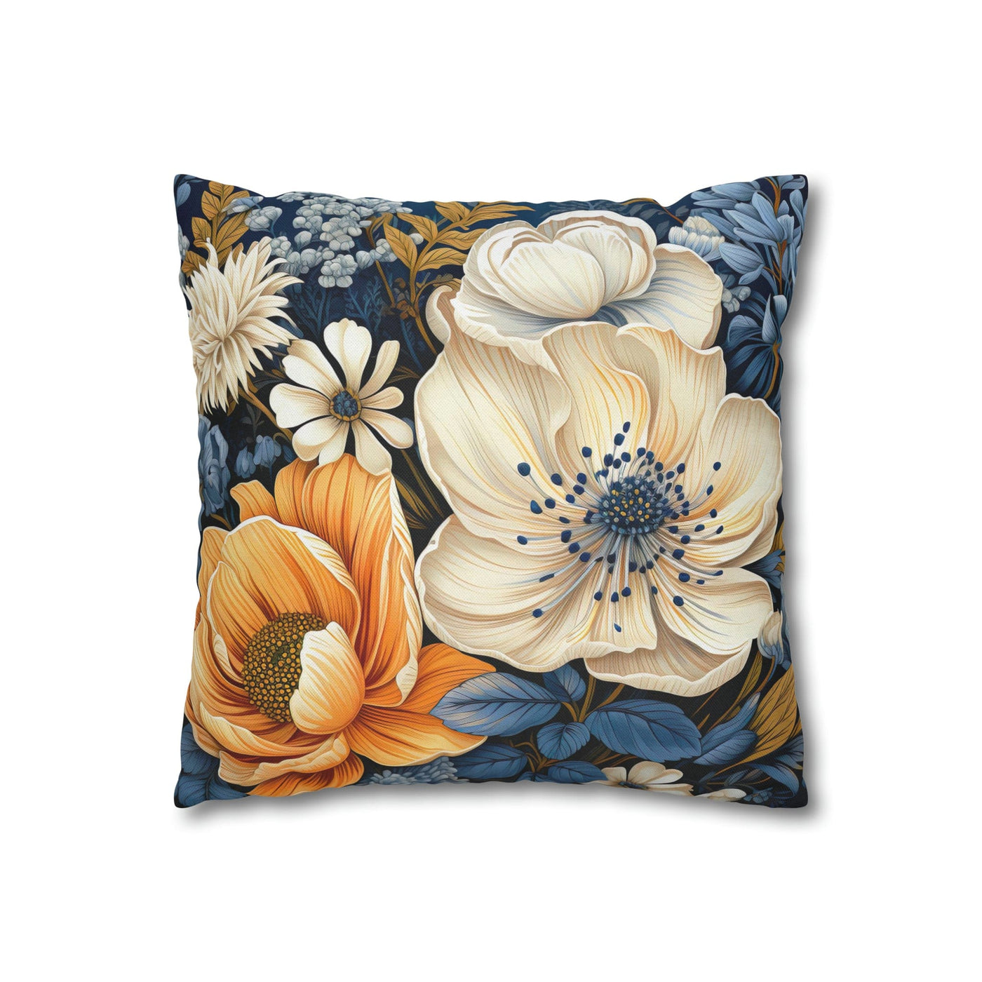 Decorative Throw Pillow Covers With Zipper - Set Of 2 Blue Floral Block Print