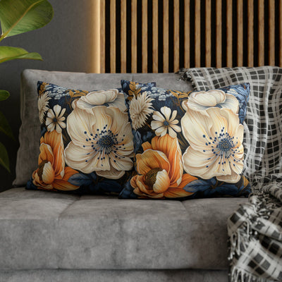 Decorative Throw Pillow Covers With Zipper - Set Of 2 Blue Floral Block Print