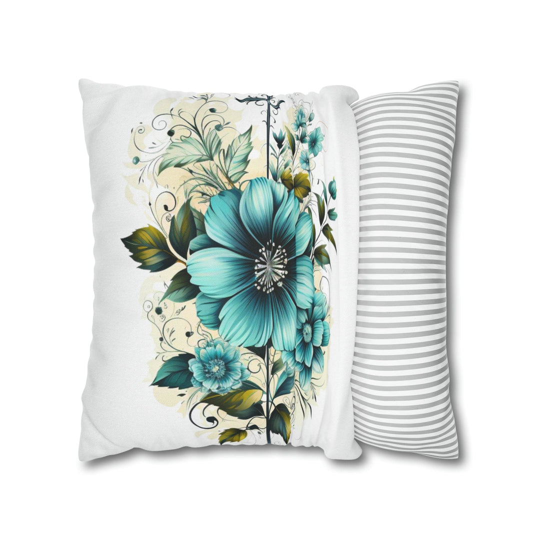 Decorative Throw Pillow Cover Blue Green Christian Cross Floral Bouquet