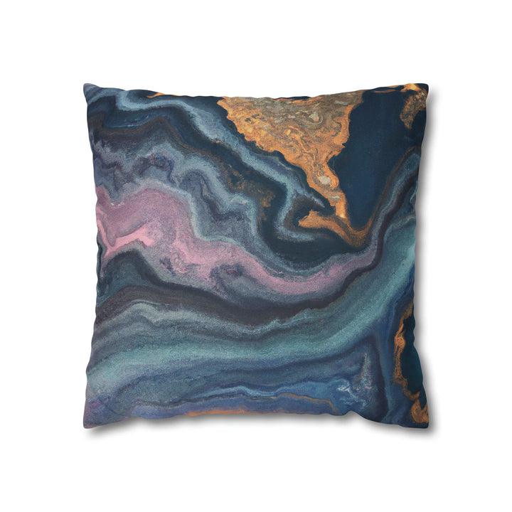 Decorative Throw Pillow Cover Blue Pink Gold Marble Swirl Pattern - Decorative