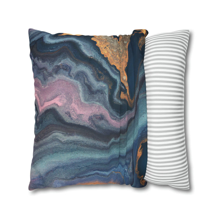 Decorative Throw Pillow Cover Blue Pink Gold Marble Swirl Pattern - Decorative