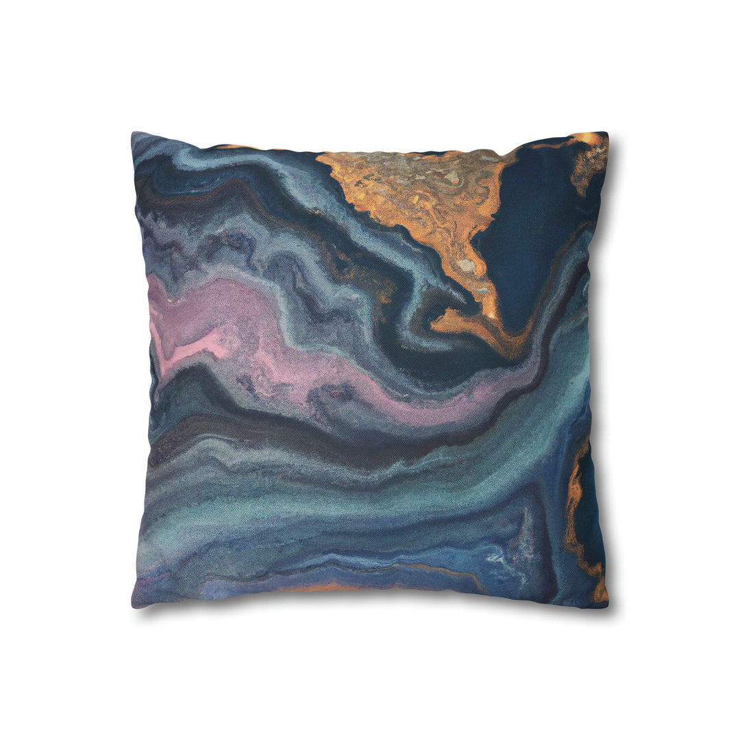 Decorative Throw Pillow Cover Blue Pink Gold Marble Swirl Pattern - Decorative