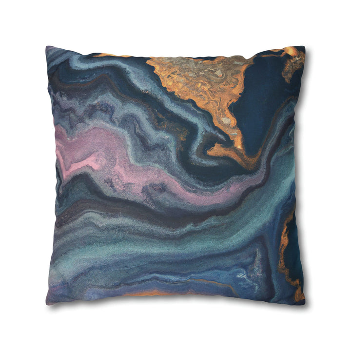 Decorative Throw Pillow Cover Blue Pink Gold Marble Swirl Pattern - Decorative