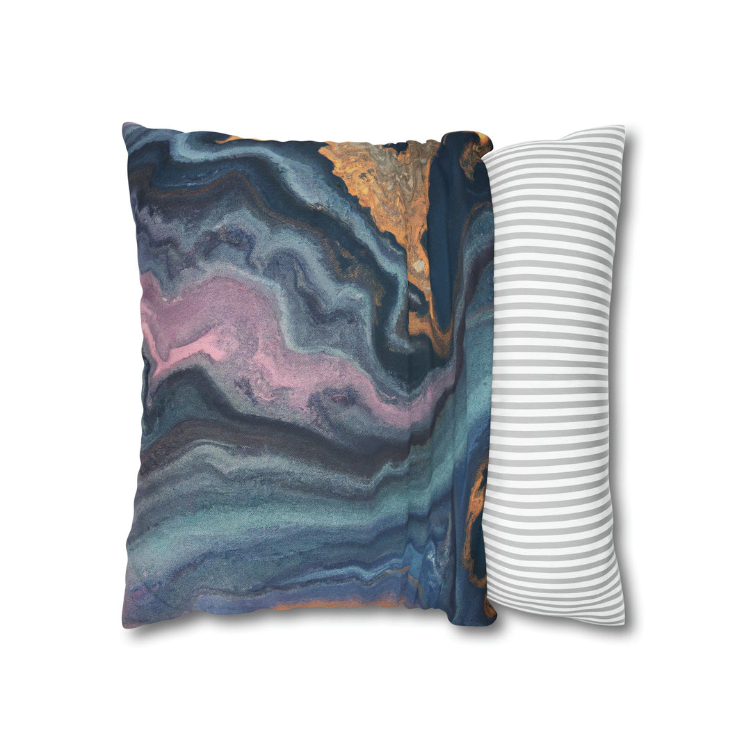 Decorative Throw Pillow Cover Blue Pink Gold Marble Swirl Pattern - Decorative