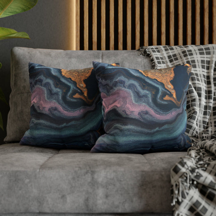 Decorative Throw Pillow Cover Blue Pink Gold Marble Swirl Pattern - Decorative